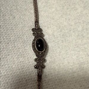 Sterling Silver Style Black Stone Marcasite Bracelet